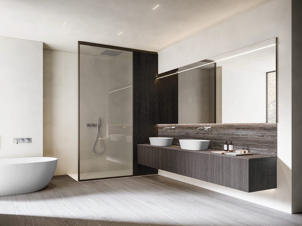Casabath XS Italian bathroom vanity furniture wall hung top monolith white sink bespoke units wood design oversized glass shower screen & fitting Dublin Ireland