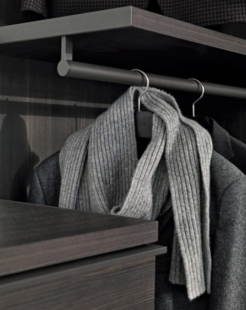 Strong bronze aluminium hanging rails open dressing room system Italian design Dublin Ireland