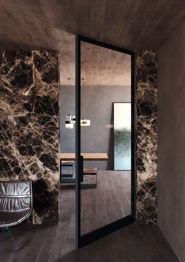 Res Italia Fan pivot glass door minimal frame Custom bespoke made to measure Italian design Dublin Ireland