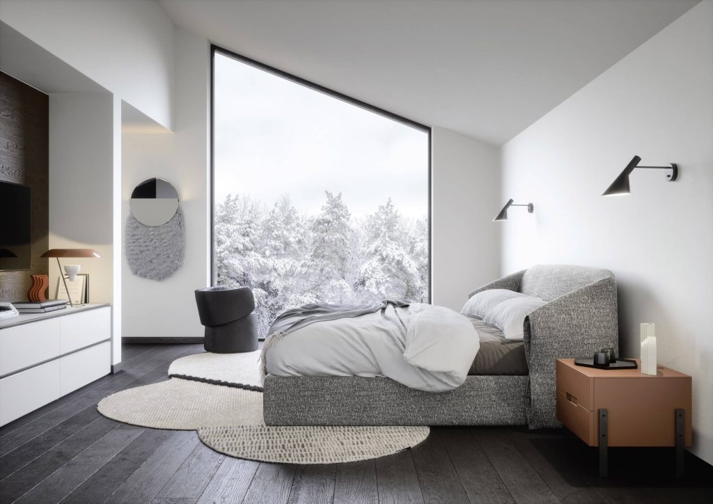 Novamobili Hide upholstered bed frame wrap around headboard Italian bedroom furniture design Dublin Ireland