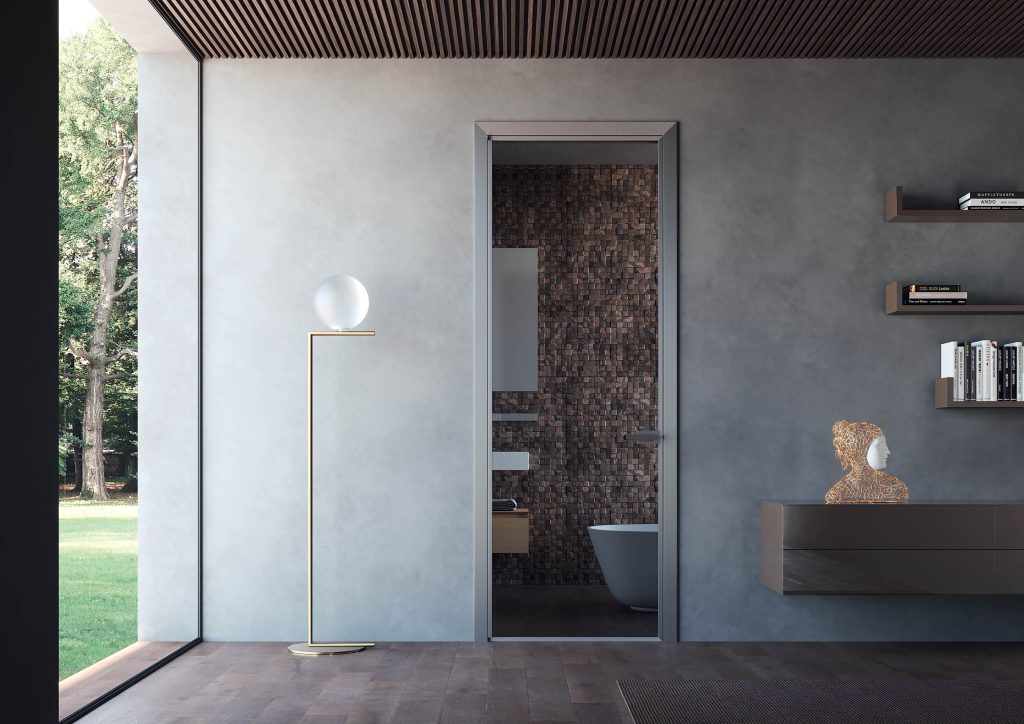 Res Italia Luna hinged door glass with aluminium frame crittall style Italian made doors bespoke made to measure built in fitted Dublin Ireland