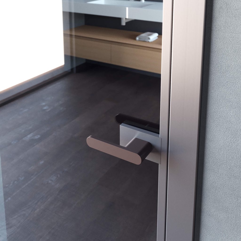 Res Italia Luna hinged door glass with aluminium frame crittall style Italian made doors bespoke made to measure built in fitted Dublin Ireland