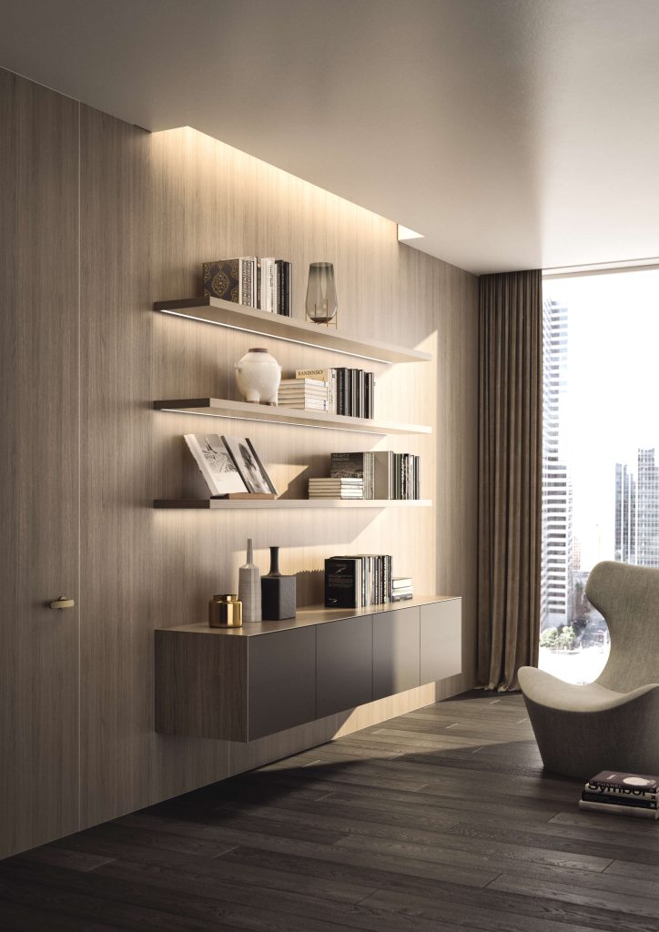 Res italia Singly flat light oak wall panelling hidden concealed door storage system Italian bespoke design fitted built in installed Dublin Ireland