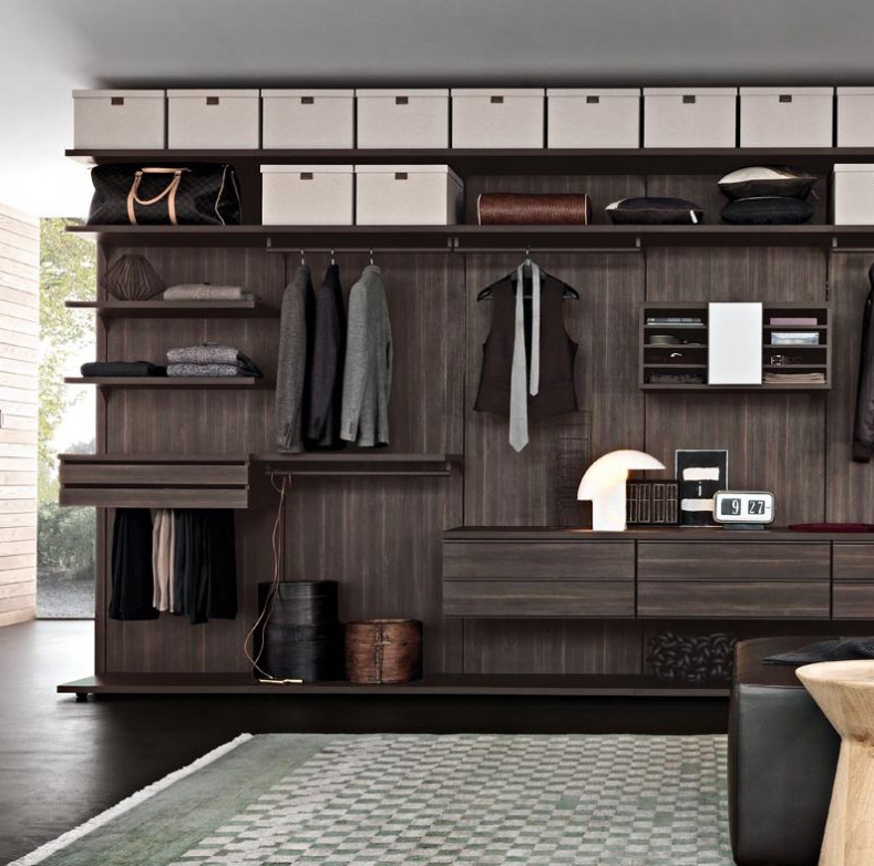 luxury dressing room system Giellesse Italy in Dublin Ireland dark oak wall hung bedroom storage made to order