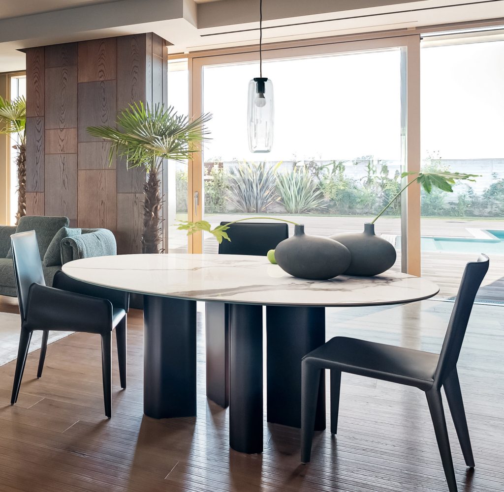 modern ceramic dining table leather chairs Italian designer furniture Dublin Ireland