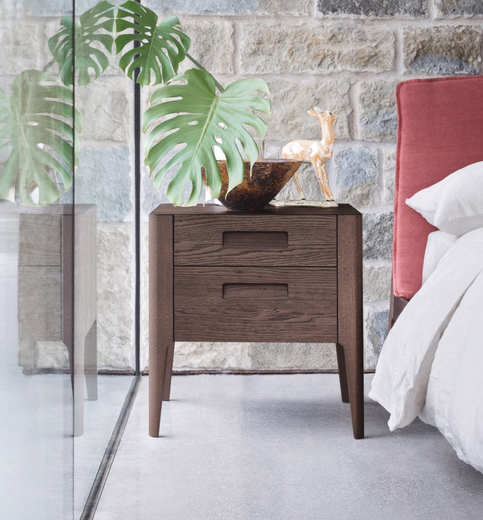 Novamobili Dublin Ireland Giotto curved wooden bed side unit locker on legs