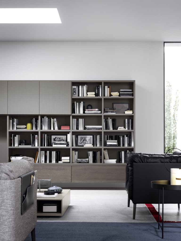 Wood and lacquered colours Fitted bookcase furniture storage solutions. Custom bespoke design and installation Italian furniture for living Dublin Ireland. Made to order