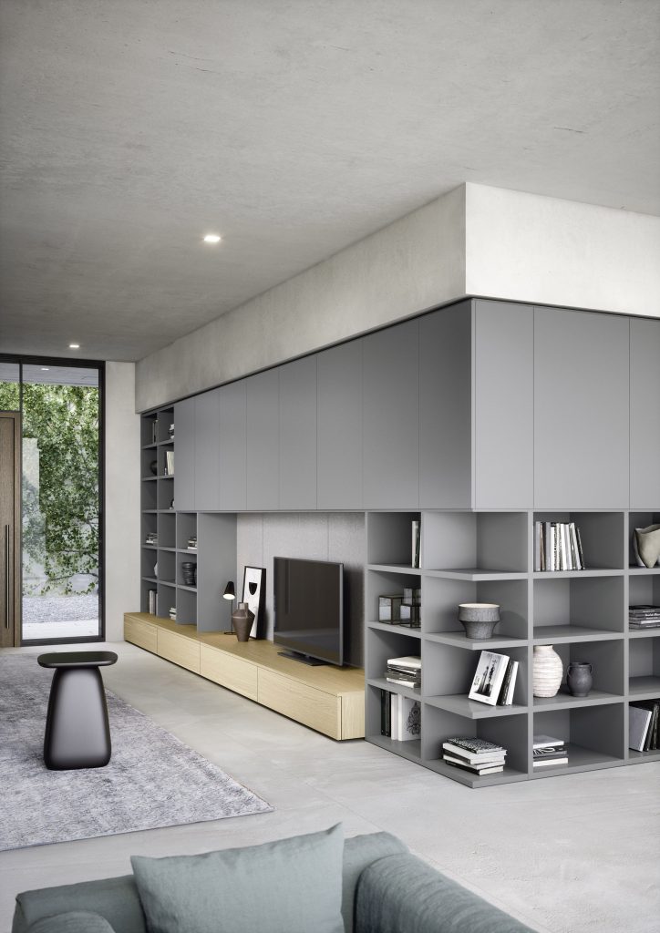 Wood and lacquered colours Fitted bookcase furniture storage solutions. Custom bespoke design and installation Italian furniture for living Dublin Ireland