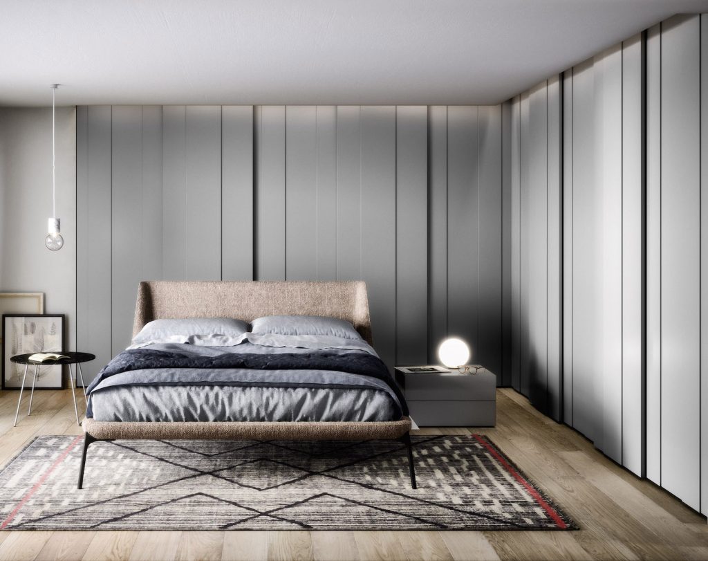 Novamobili luxury Plisse slatted door wardrobe system in Dublin Ireland lacquered colours or wood finishes Contemporary bedroom storage made to order