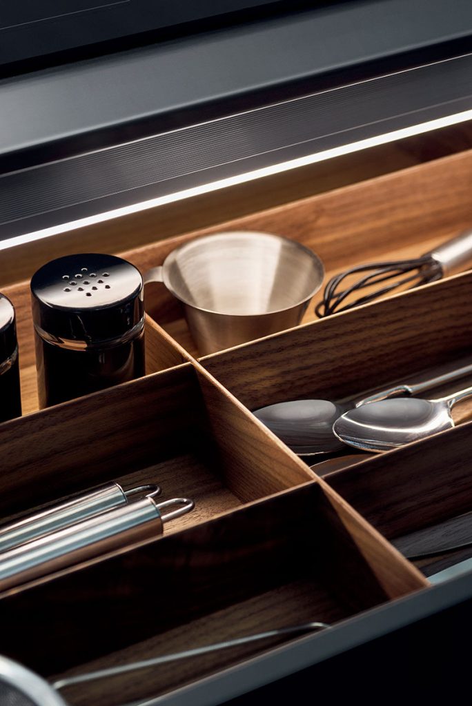 Contemporary steel and wood kitchen Italian design Ireland pocket doors Clontarf Raheny Sutton Howth Portmarnock Malahide North Dublin