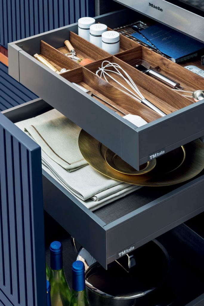 Blue contemporary Italian kitchen Ireland modern design ribbed grooved Clontarf Raheny Sutton Howth Portmarnock Malahide North Dublin