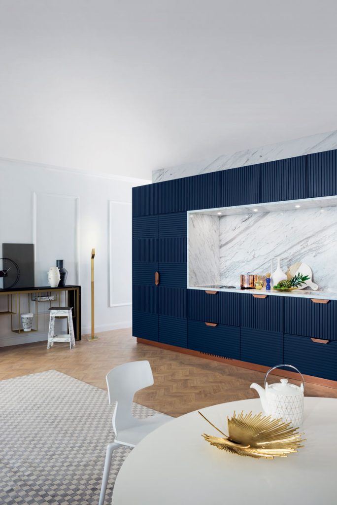 Blue contemporary Italian kitchen Ireland modern design ribbed grooved Clontarf Raheny Sutton Howth Portmarnock Malahide North Dublin