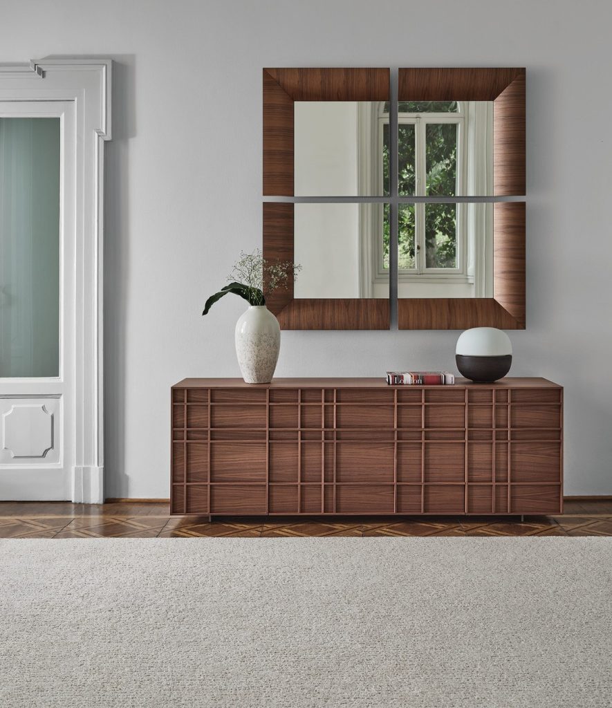 Porada Kilt credenza Sideboard cabinet walnut with unique design. Great storage solutions for elegant contemporary homes Best luxury storage designs Dublin Ireland