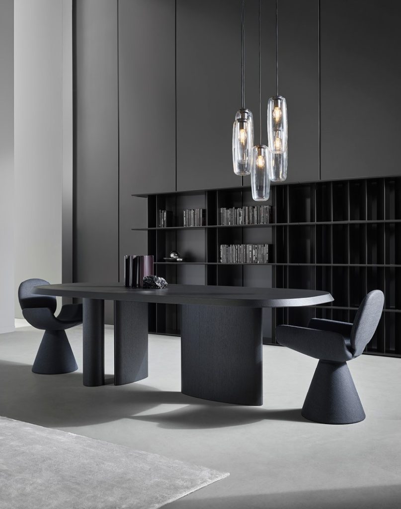 Bonaldo Padiglioni dining table. wood table with geometric shaped pod bases. Best cool dining table design Dublin Ireland